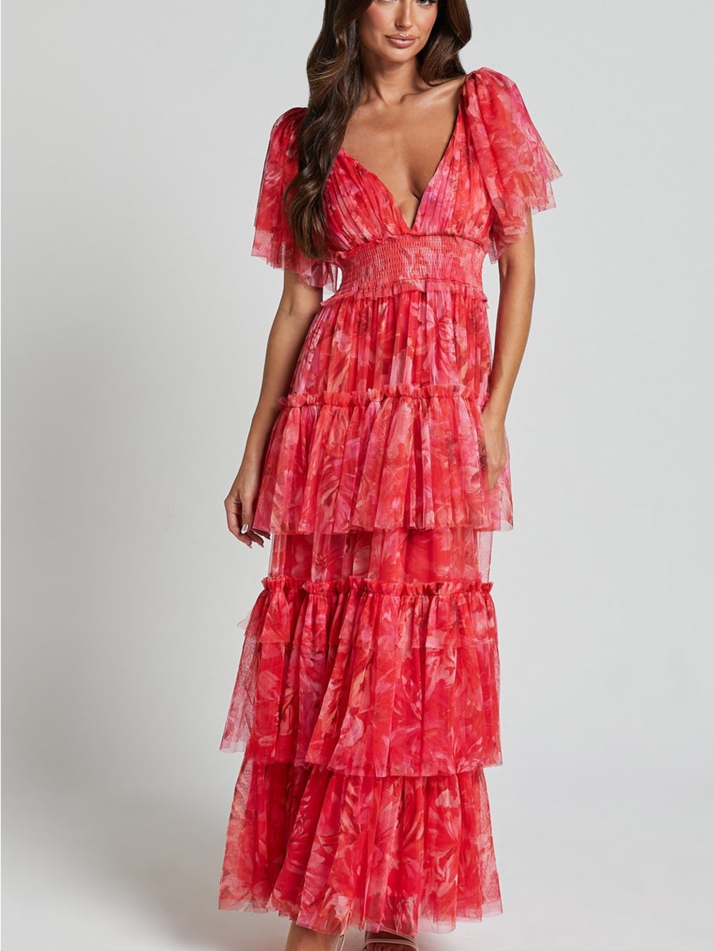 Showpo Leianna Tiered Floral Maxi Dress in Pink-Red - Picture 6 of 8